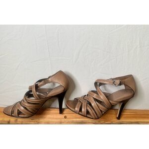 Cole Haan Women's Air Shayna Heeled Sandals Tan Leather Ankle Straps, Size 7.5